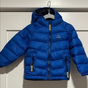 L.L. Bean Kids' Blue Puffer Jacket with Yellow Accents, 12-18 months